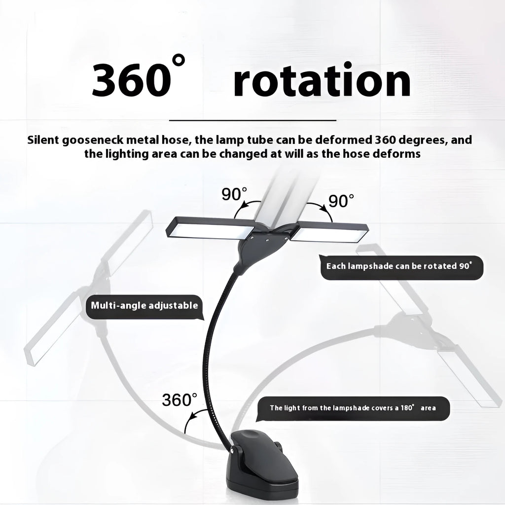 Black music stand light with 28 LED beads clipped to metal music stand