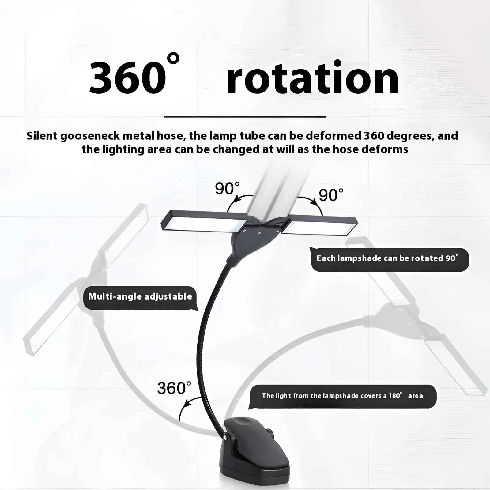 Black music stand light with 28 LED beads clipped to metal music stand