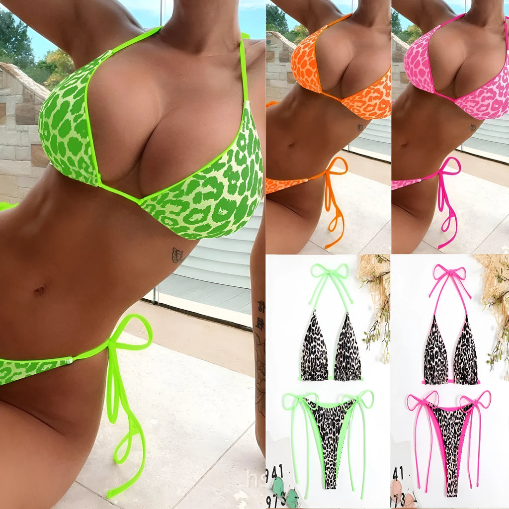 Women's triangle top bikini with lace-up details in various colours