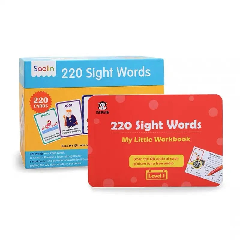 High frequency word card set with 220 cards and 5 workbooks for early childhood phonics education