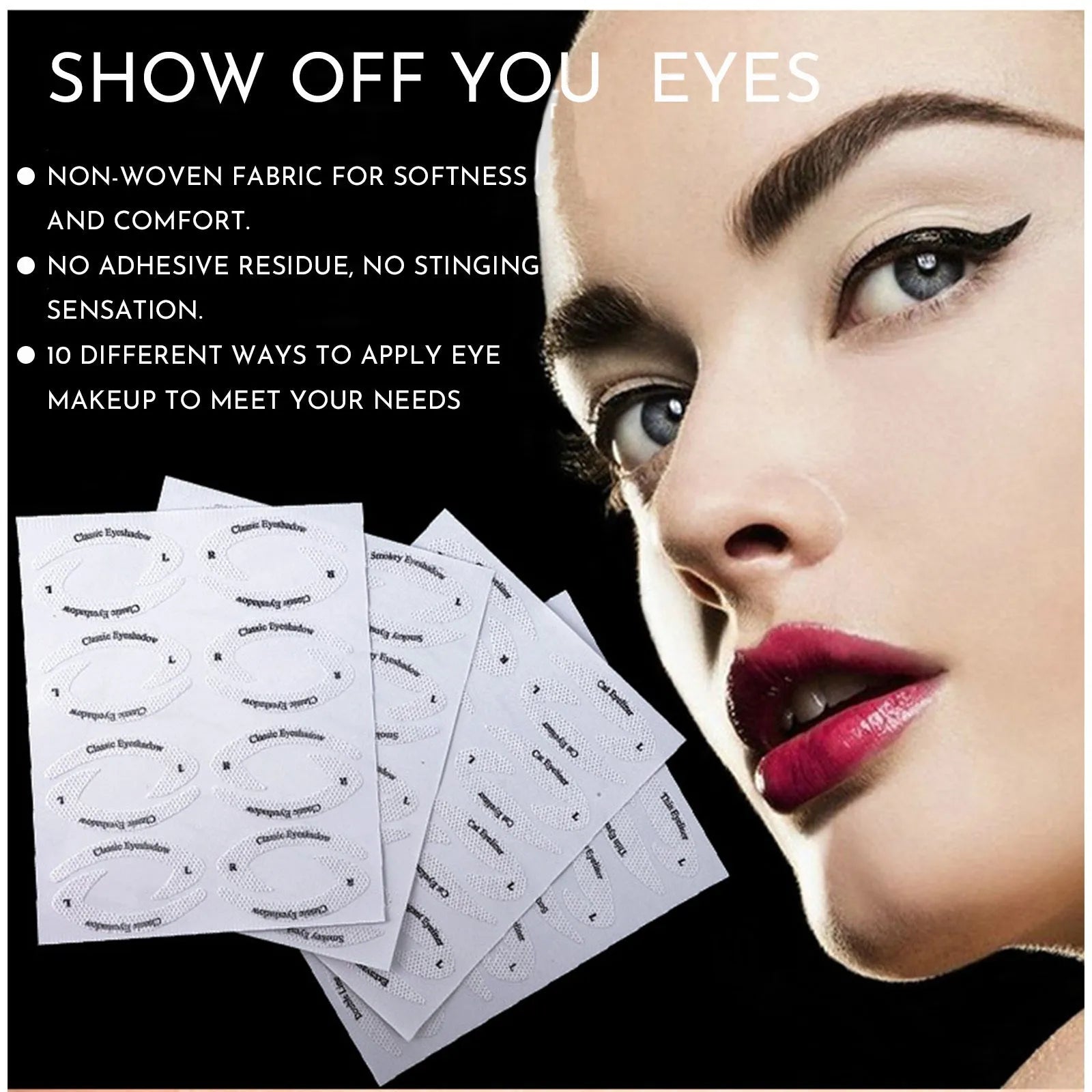 Set of four reusable eyeliner sticker makeup templates for wings and cat-eye designs