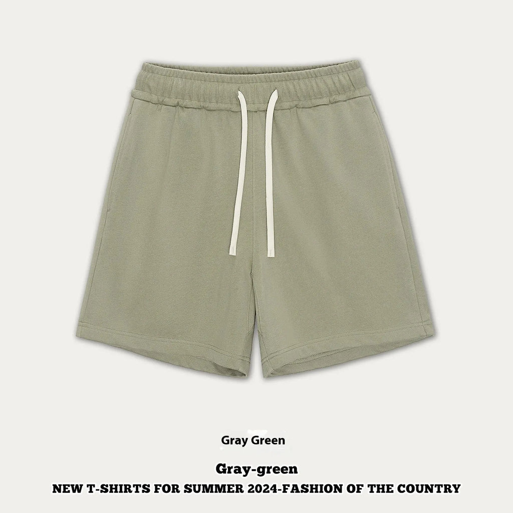 Children's loose fit cotton denim shorts in charcoal grey, cream apricot, khaki, grey green, and black colours