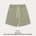 Children's loose fit cotton denim shorts in charcoal grey, cream apricot, khaki, grey green, and black colours