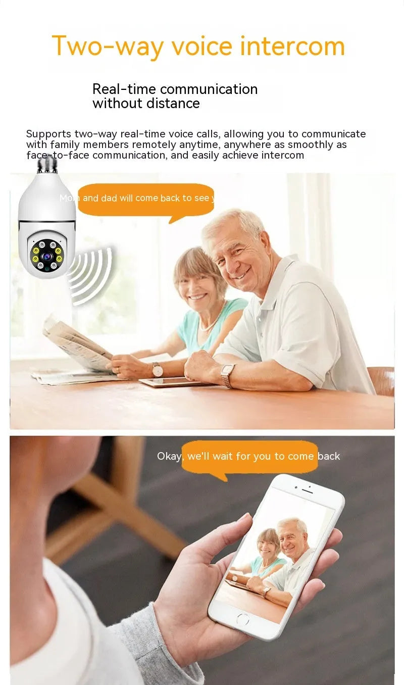 Wireless wifi bulb security camera with 1080p resolution and full colour night vision