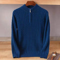 Men's thick twist gray sweater with zipper high collar jacquard knit cotton blend rabbit fur slim fit pullover