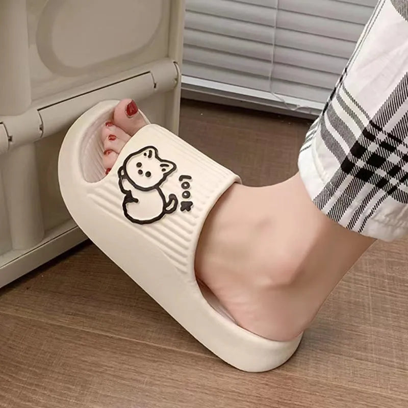 Women's cat design platform slippers with thick EVA sole in various colours