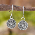 Geometric round zinc alloy earrings with distressed ethnic bohemian styling and electroplated finish