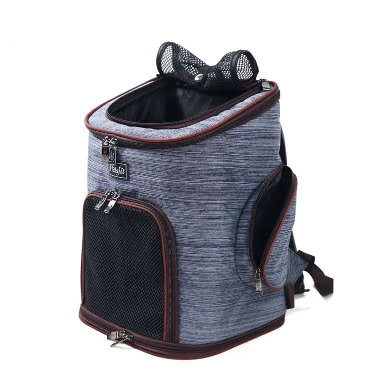 Blue pet dog backpack in Oxford cloth and hexagonal mesh for small pets up to 15 jin