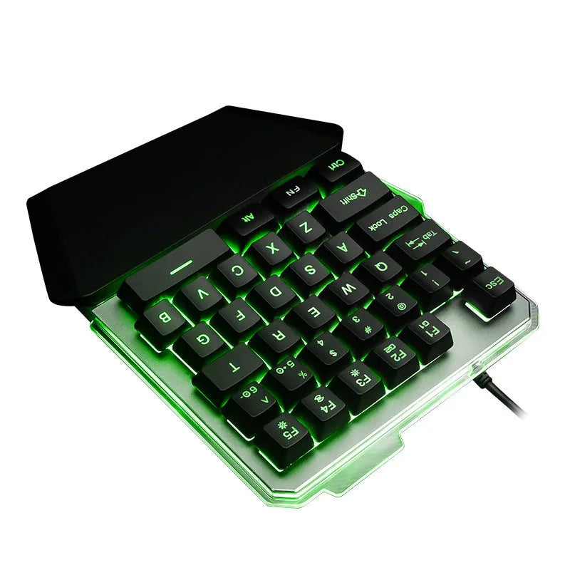 G40 Flow black one-handed gaming keyboard with RGB backlit keys and USB cable