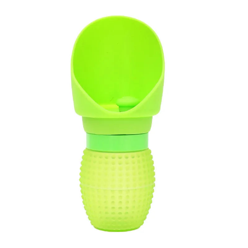 Collapsed and unfolded views of a silicone folding water cup for pets in various colours.