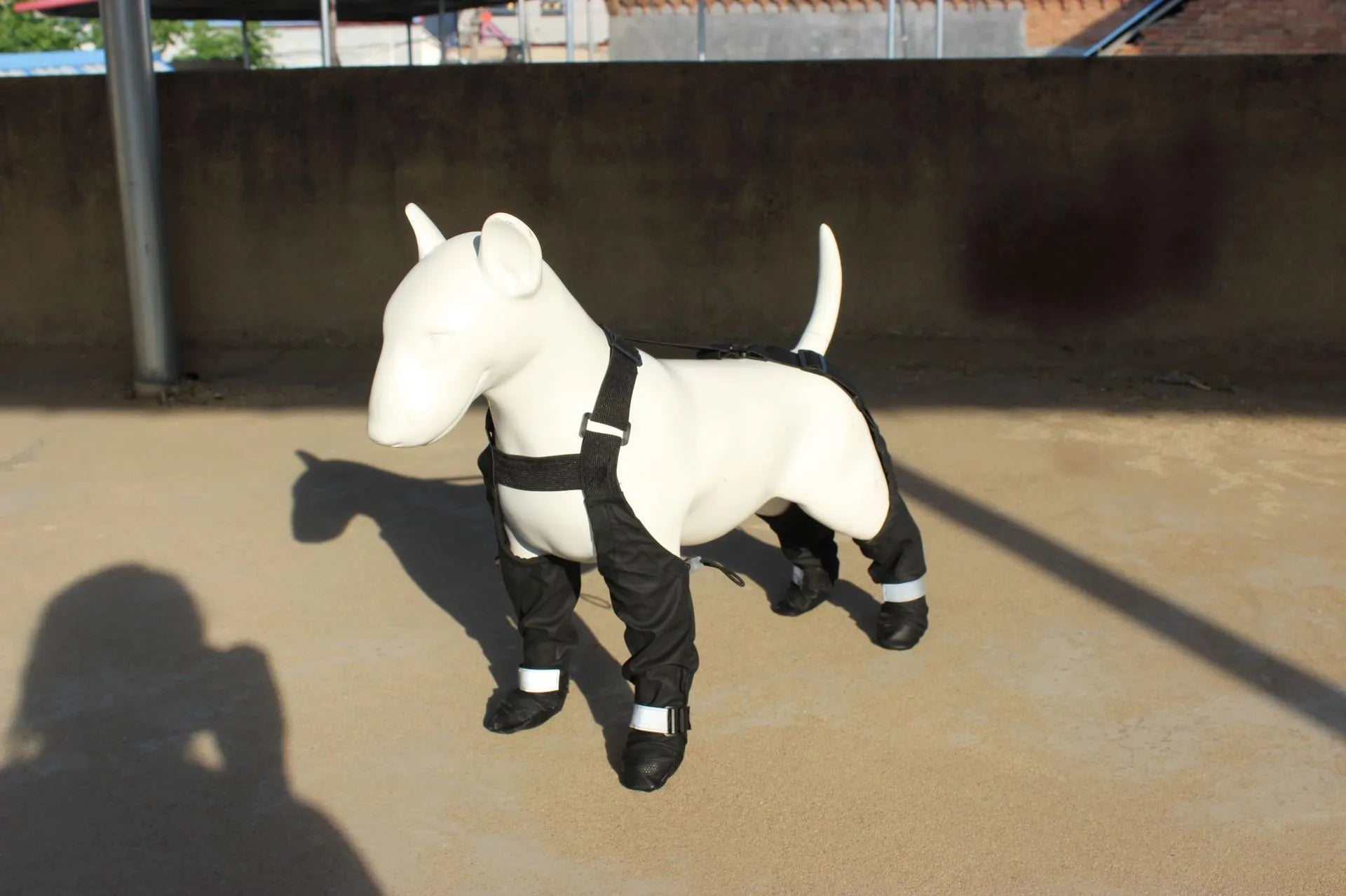 Black polyester waterproof dog shoes with non-slip soles for paw protection