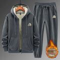 Men's grey cashmere blend hooded sports suit with matching trousers for casual athletic wear