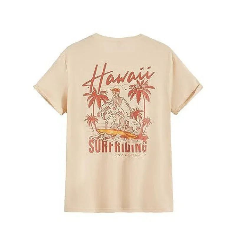Men's printed street-style short-sleeve sports T-shirt on a hanger, showing digital print design.