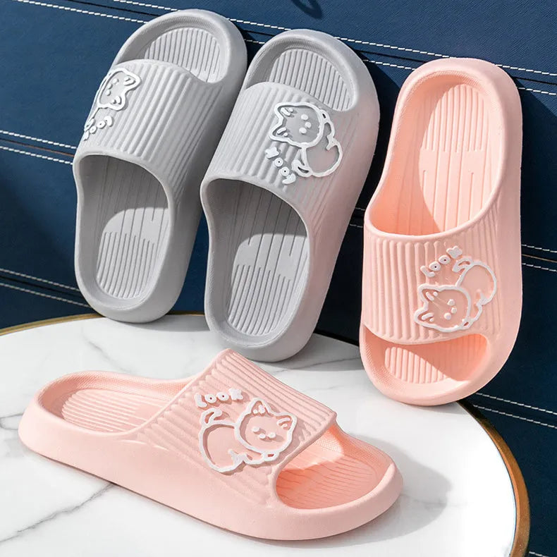 Women's cat design platform slippers with thick EVA sole in various colours