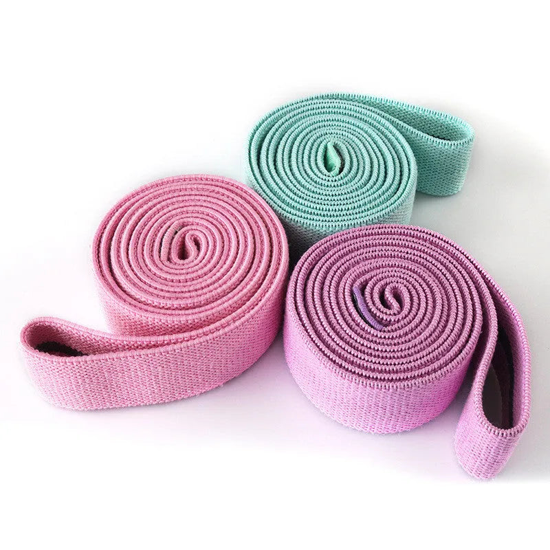 Set of 3 long resistance bands, 200cm x 4cm, polyester cotton and latex silk, in blue pink purple or light grey grey black
