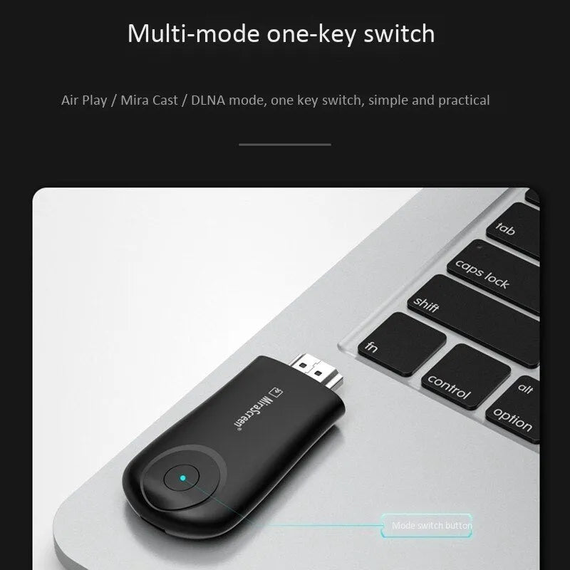 Matt black wireless screen player device with HDMI port for smartphone mirroring