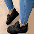 Women's cotton casual shoes with velvet lining in burgundy colour with round toe and rubber sole.