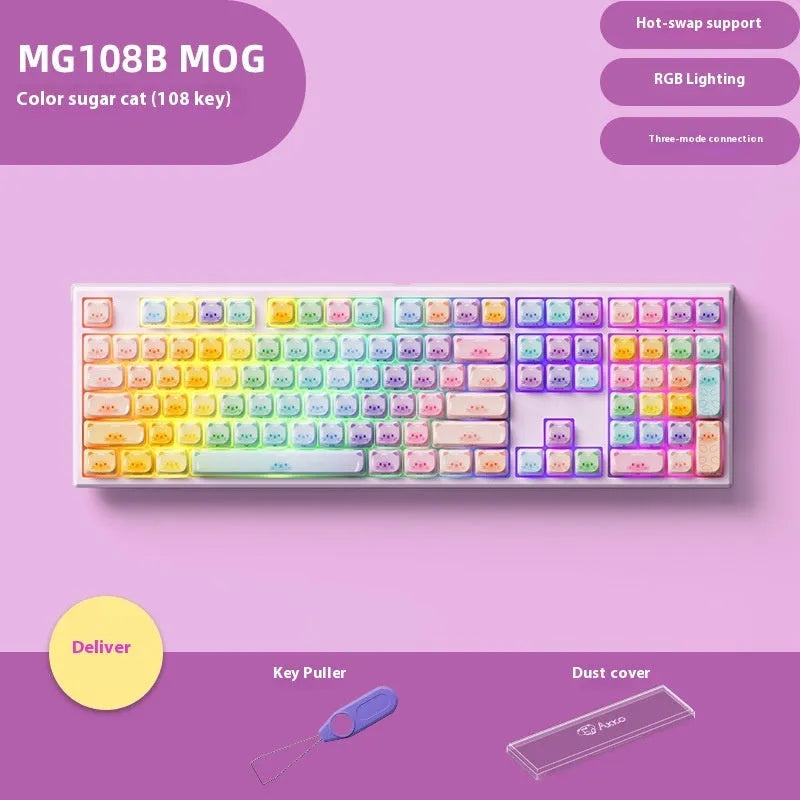 Bluetooth mechanical keyboard with coloured sugar cat themed keycaps in MG108B colour scheme