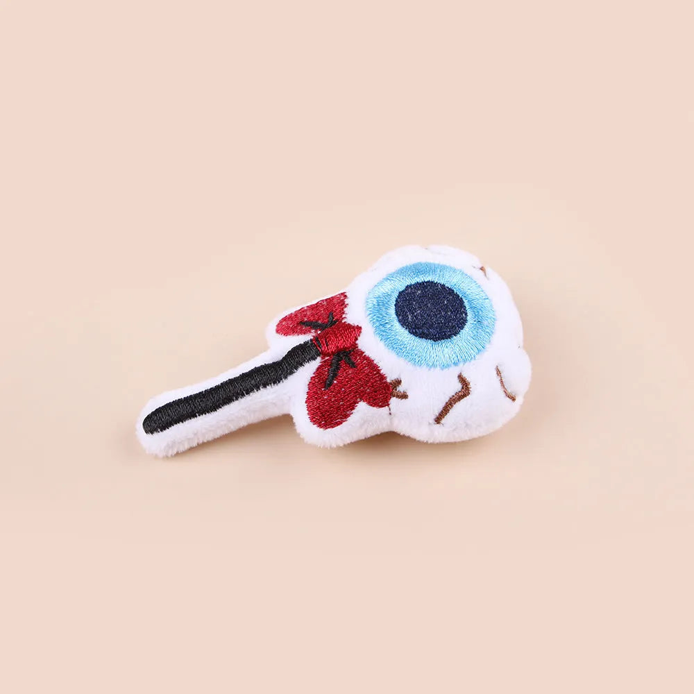 Small handheld cat teaser wand with plush candy design toy head for interactive play