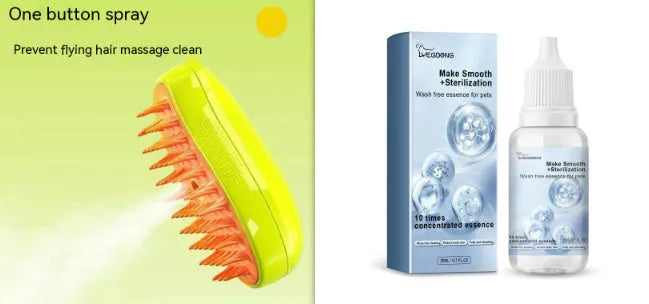 20ml wash-free pet essence bottle with plastic brush for dogs and cats, green or yellow set