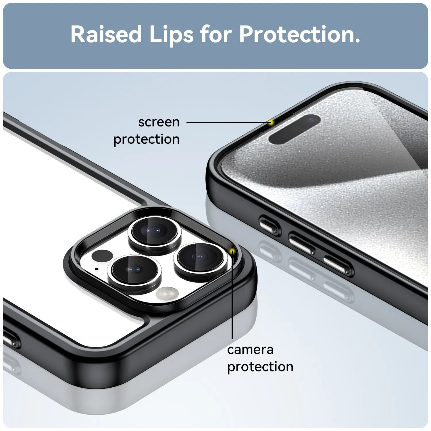 Plastic transparent backboard protective cover for Apple iPhone in PC TPU material, anti-fall phone case with clear design