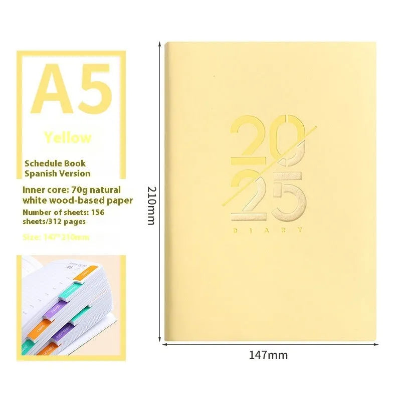 Soft leather A5 daily plan schedule book open showing weekly planner layout