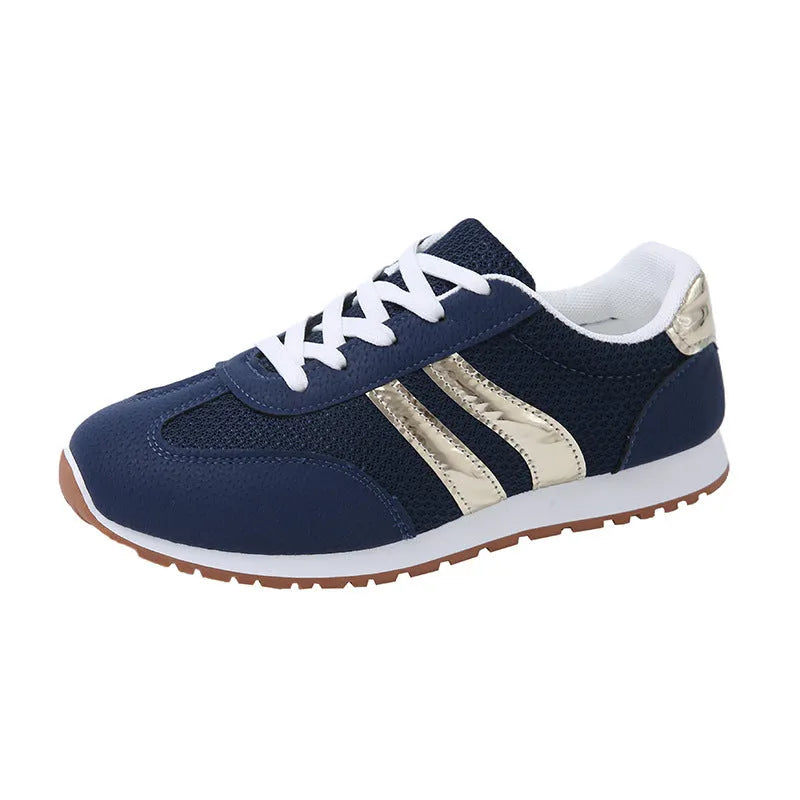Blue women's casual sneakers with cross shoulder straps and non-slip rubber sole
