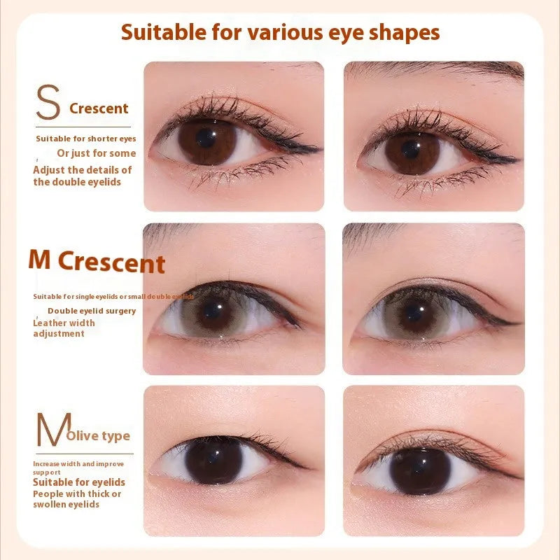 Invisible natural lace double eyelid stickers in Crescent S, M, and Olive M shapes, 120 per pack