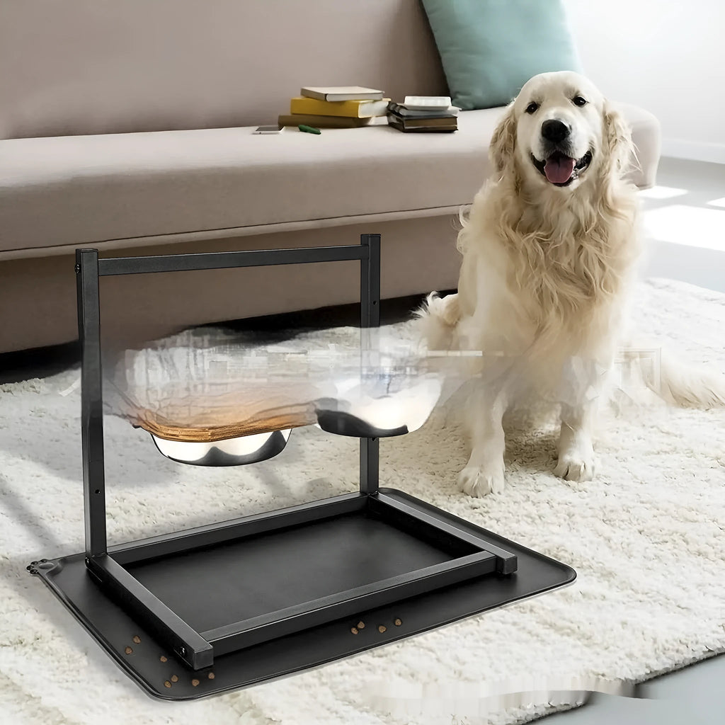 Large raised dog bowl stand with two bowls, iron frame, 42x30x40cm, 5-inch, 9-inch and 13-inch heights
