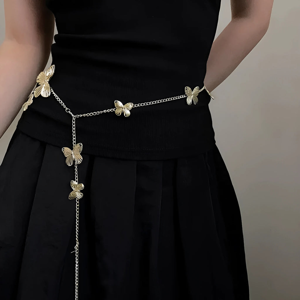Golden butterfly waist chain belt for women with alloy metal construction