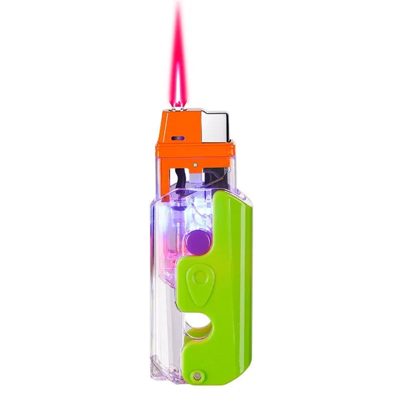 Windproof plastic lighter in luminous orange, purple or green with simple bare metal finish