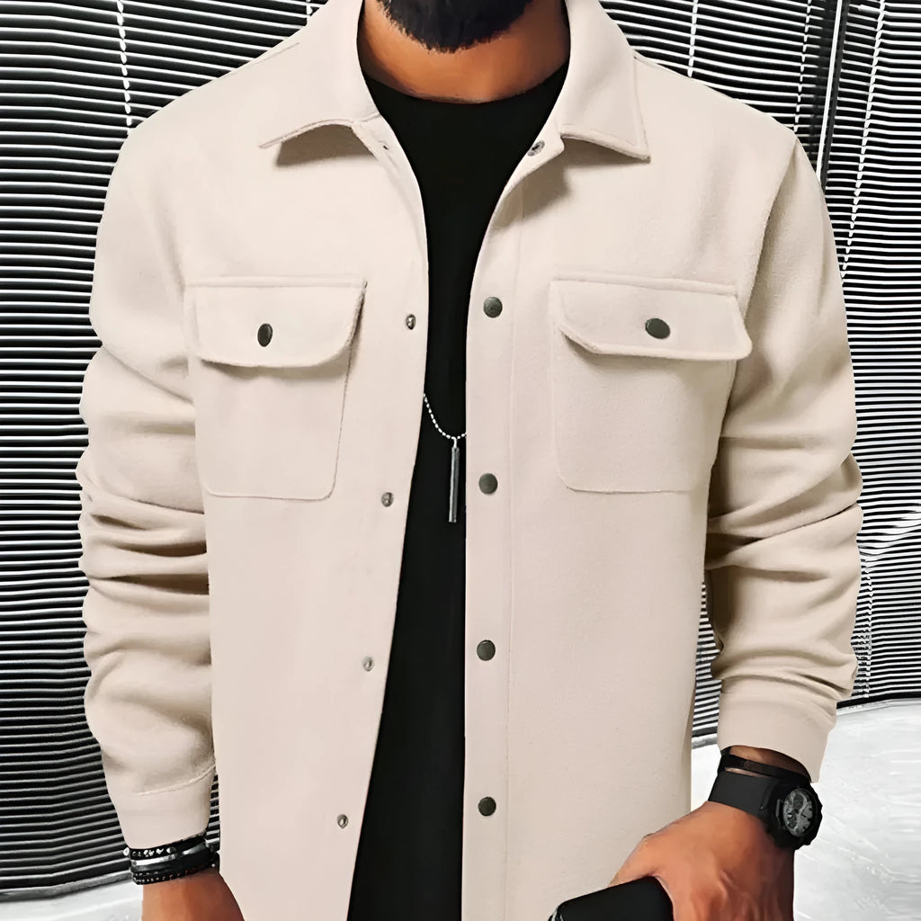 Men's brushed cotton blend cardigan shirt, long sleeve, solid colour, sizes S to 3XL