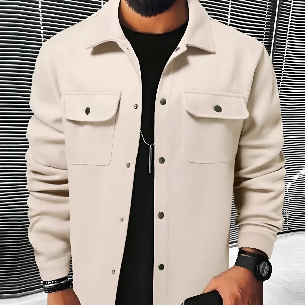 Men's brushed cotton blend cardigan shirt, long sleeve, solid colour, sizes S to 3XL