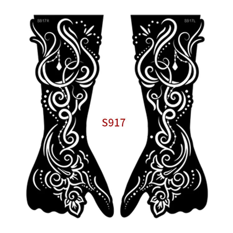Sheet of 30 geometric hollow cut paper tattoo sticker templates for body art stencilling