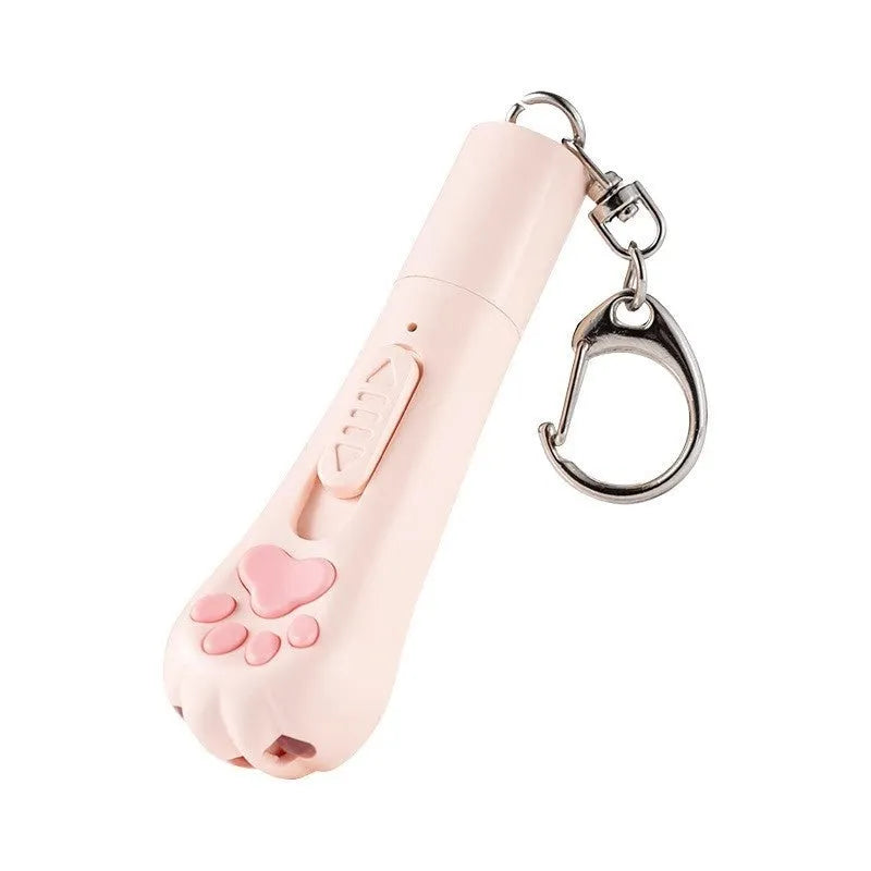 USB rechargeable cat teaser wand with LED lights in pink, cream, or sky blue