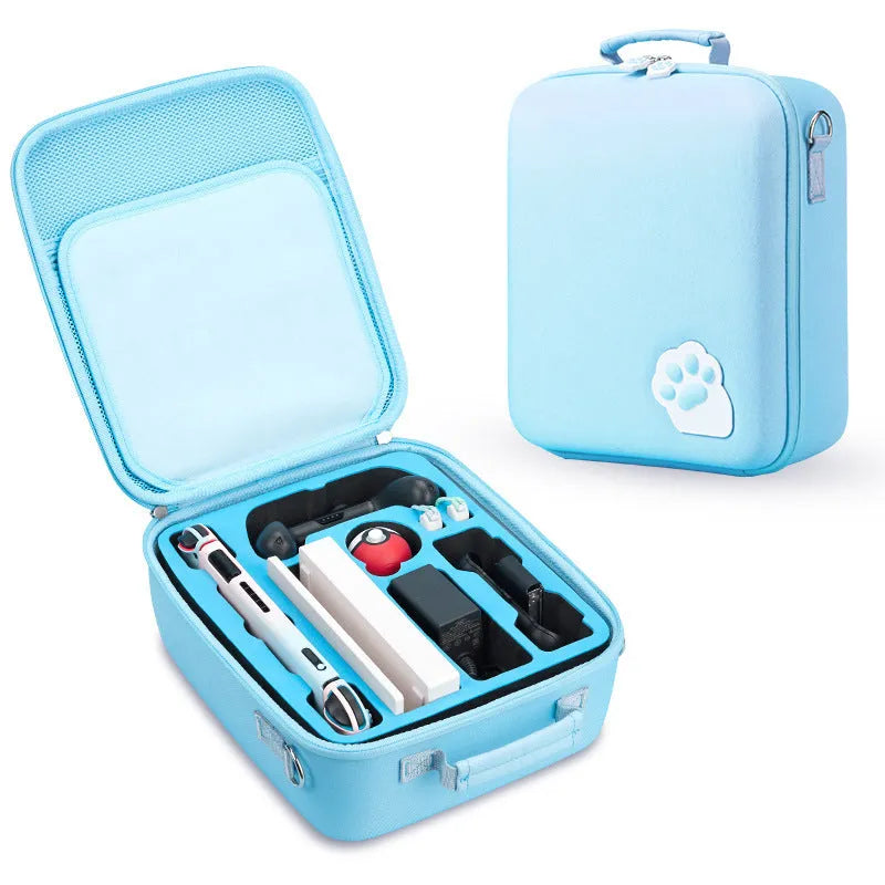 Nintendo Switch game storage bag in black, blue, or pink with shoulder strap.