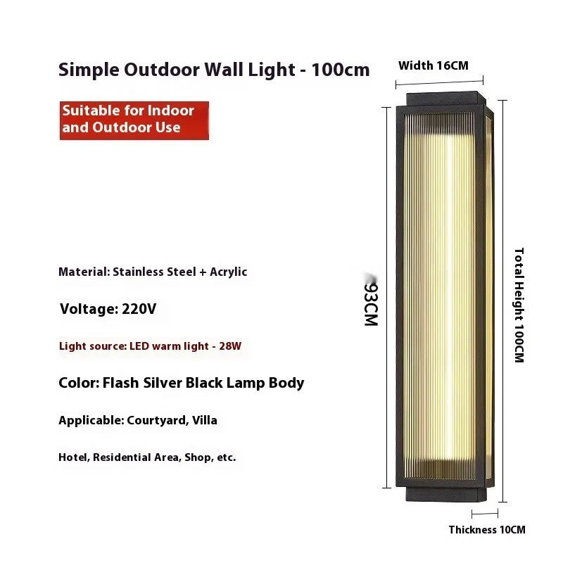 Stainless steel outdoor wall lamp for garden or courtyard mounting.