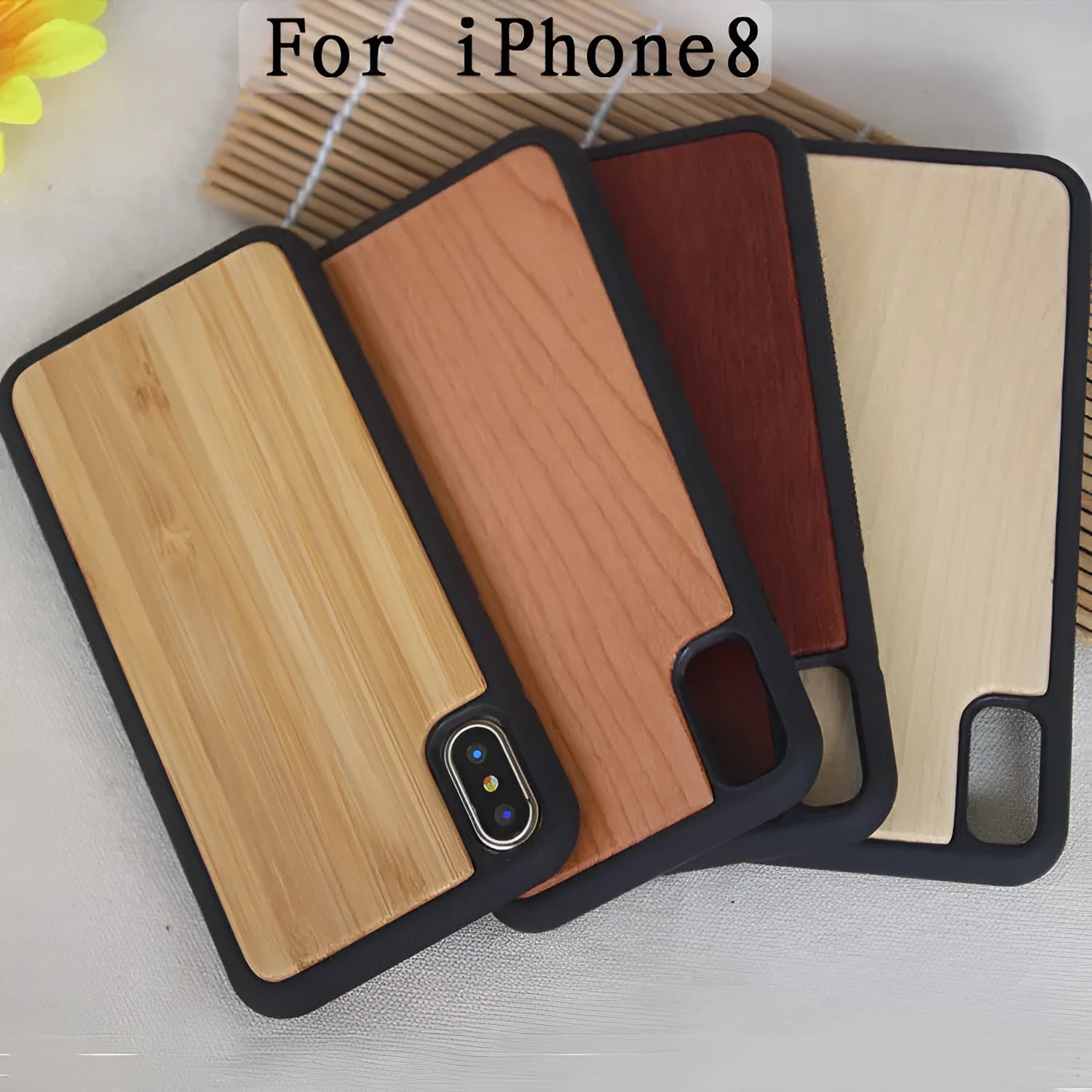 Wooden and TPU hybrid phone case for iPhone with carbonised bamboo back in multiple wood tone colours