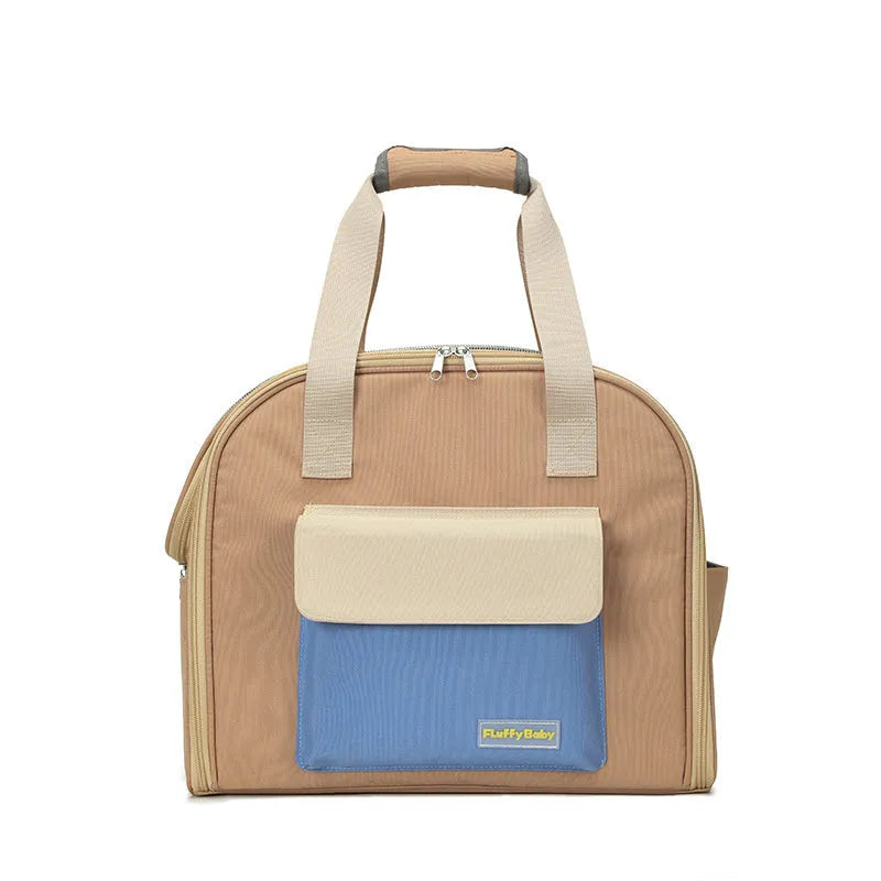 Foldable pull-rod pet backpack in nylon, 50-60L capacity, medium hard shell, shown in grey, pink, or khaki
