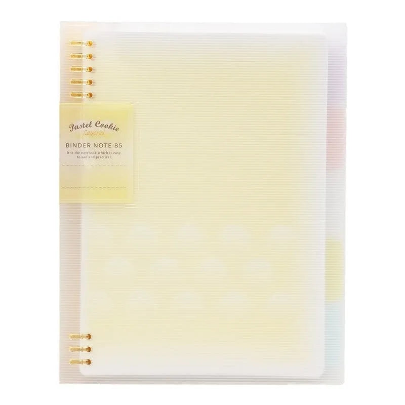 Refillable A5 and B5 spiral notebook with PP cover, shown in pastel cookie blue and plaid impression designs with loose-leaf paper.