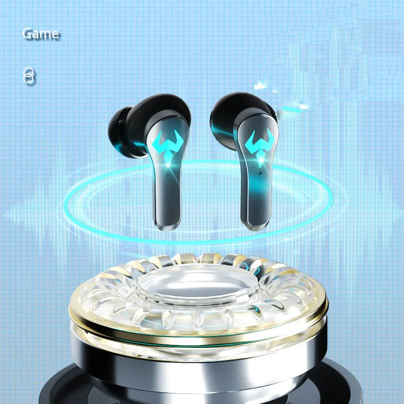 Black wireless Bluetooth in-ear sports gaming headset with bilateral stereo design
