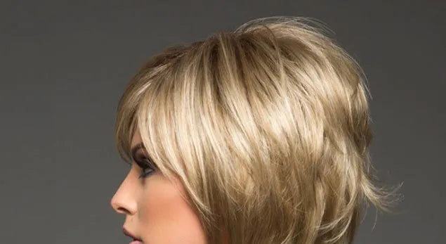Golden wig headgear with oblique bangs and high temperature wire hair, shown in the supplied golden colour.