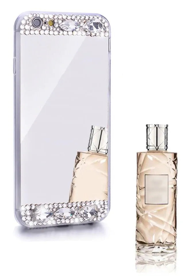 Rhinestone decorated Huawei mobile phone case in gold colour with waterproof silicone back cover