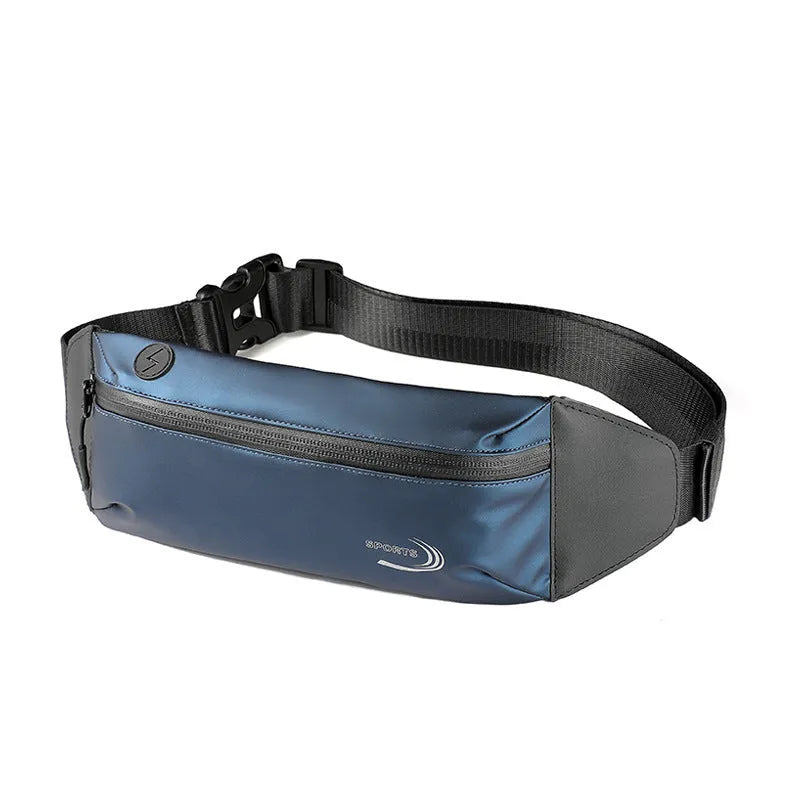 Men's waterproof Derm Oxford polyester sports waist bag in black, shown on waist during activity.