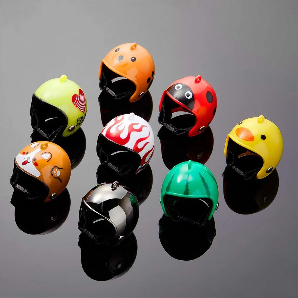 Small adjustable pet helmet for chickens and birds with elastic bands and sponge lining