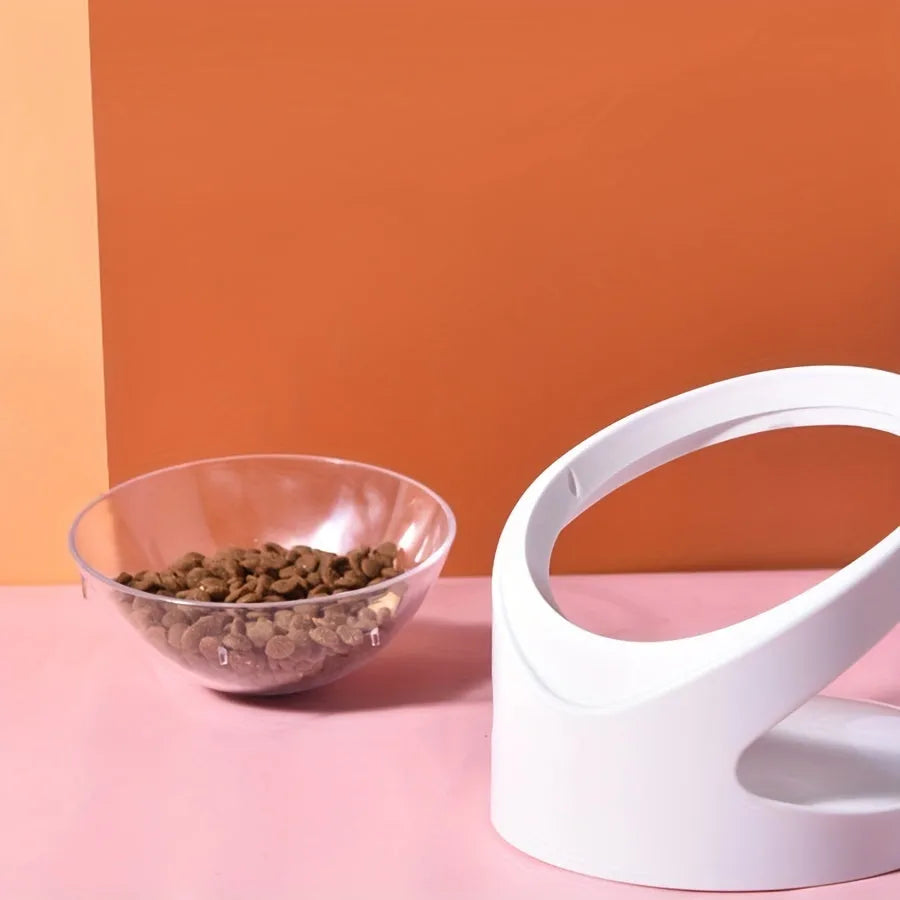 White elevated cat food bowl with ergonomic anti-vomit tilt design