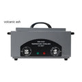 Grey household oral and dental disinfection cabinet with timing and high temperature, iron and stainless steel, 300W.