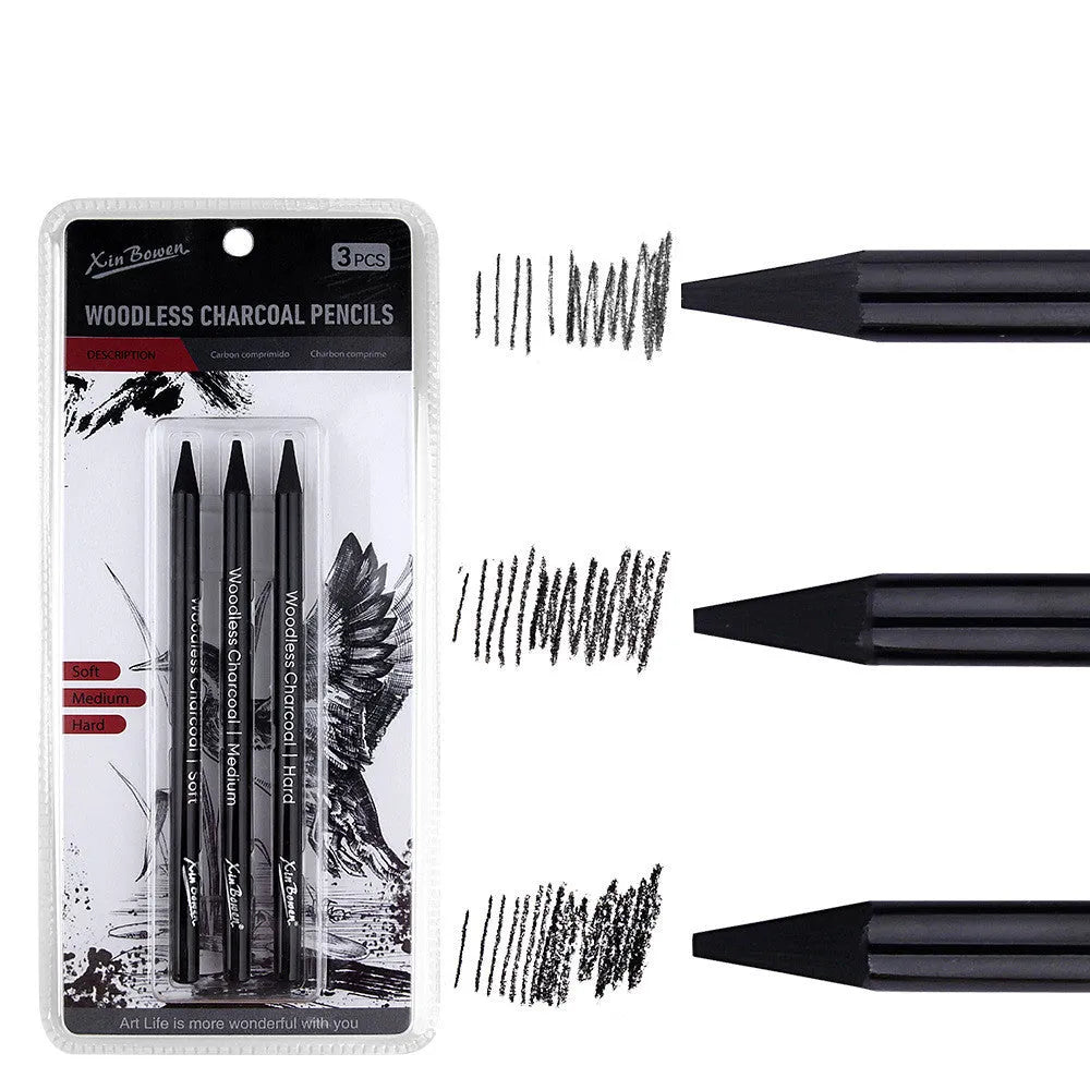 Set of six wood-free graphite sketching pencils with grades HB 2B 4B 6B 8B EE for art drawing