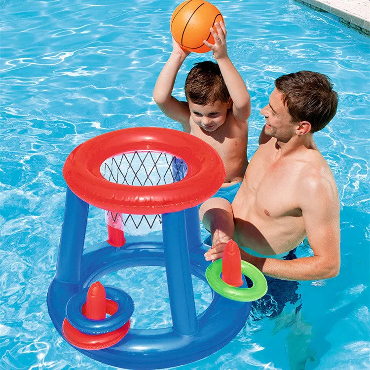 Inflatable basketball hoop in PVC for water shooting game, 61cm size with three rings and basketball