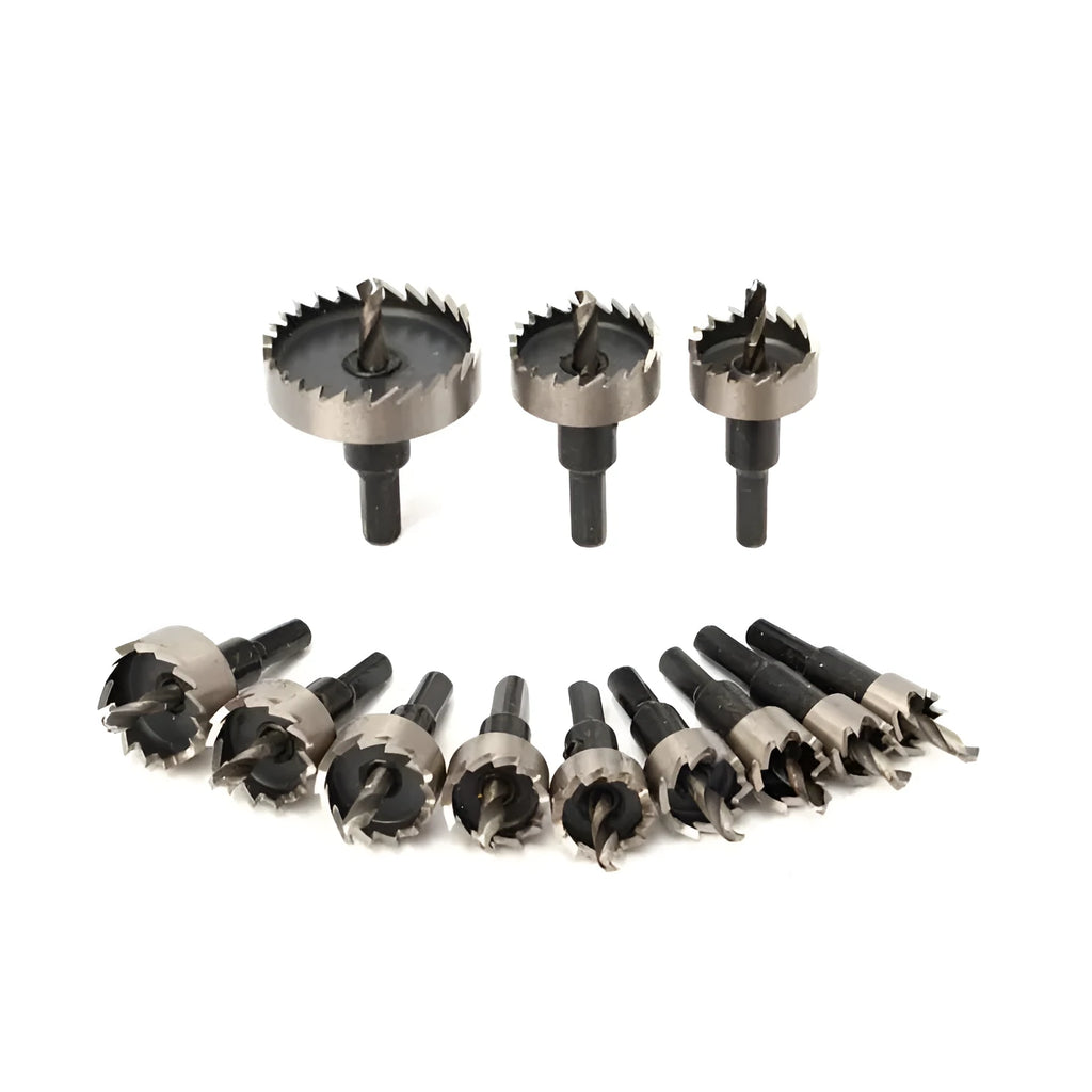 2-piece cutter drill bit set with 12 HSS stainless steel hole saw bits from 15mm to 50mm